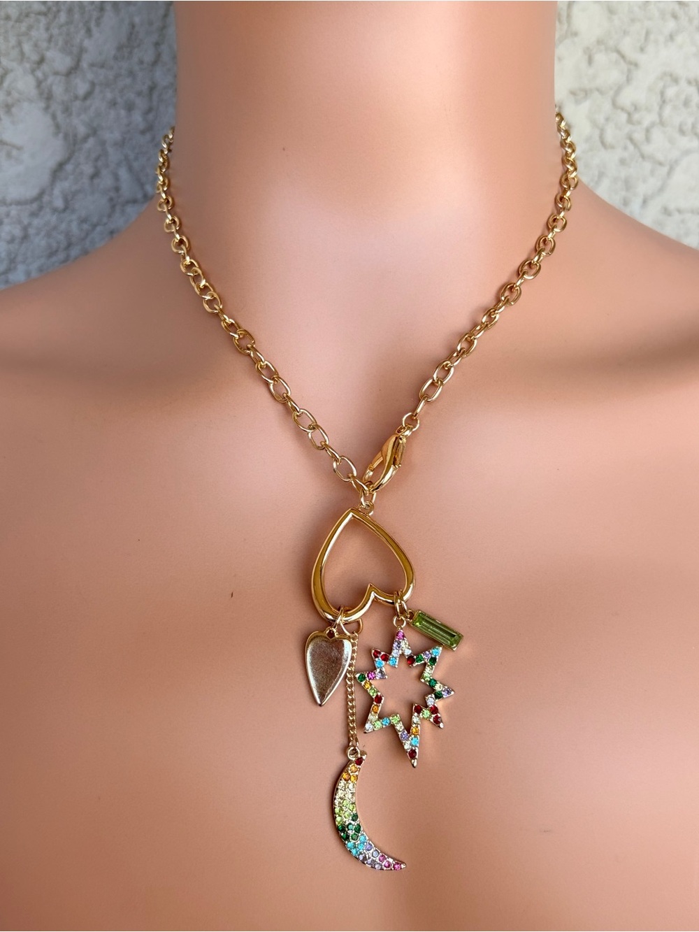 Rachel Roy Celestial Gold-tone Heart with Rainbow Star & Crescent Necklace